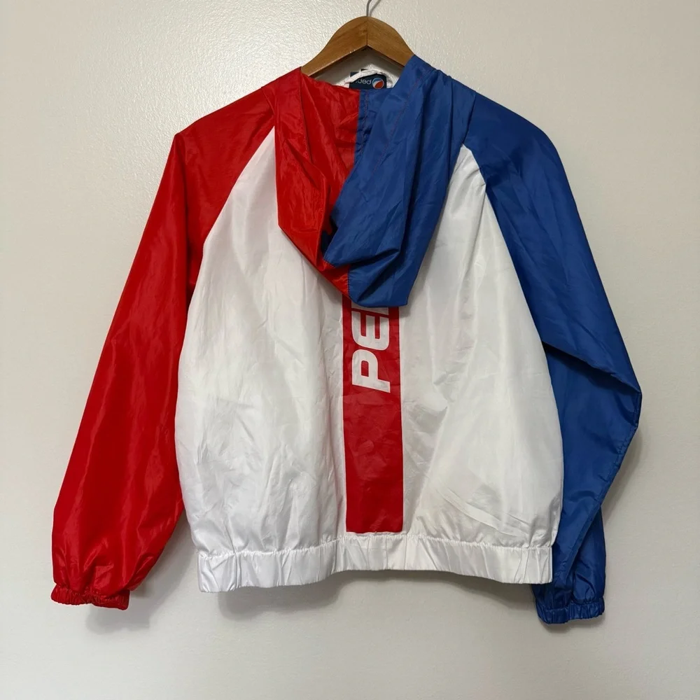 Pepsi Cola Windbreaker Hooded Track Jacket Unisex Size Small Full Zip Retro Logo - Picture 2 of 9